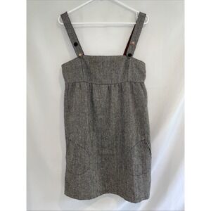 Vintage Tweed Overall Dress Jumper Y2K Preppy Babydoll‎ Brown Grey Buttons L